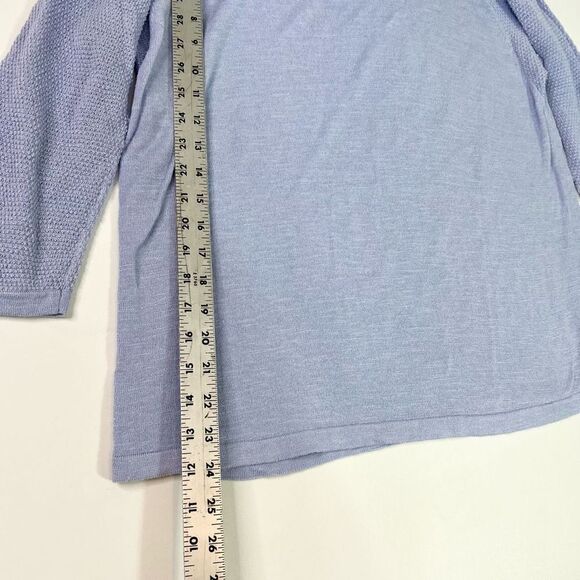 J Jill Sweater Top Womens Medium Blue Cutout Split 3/4 Sleeve Linen Blend Knit - Picture 4 of 12